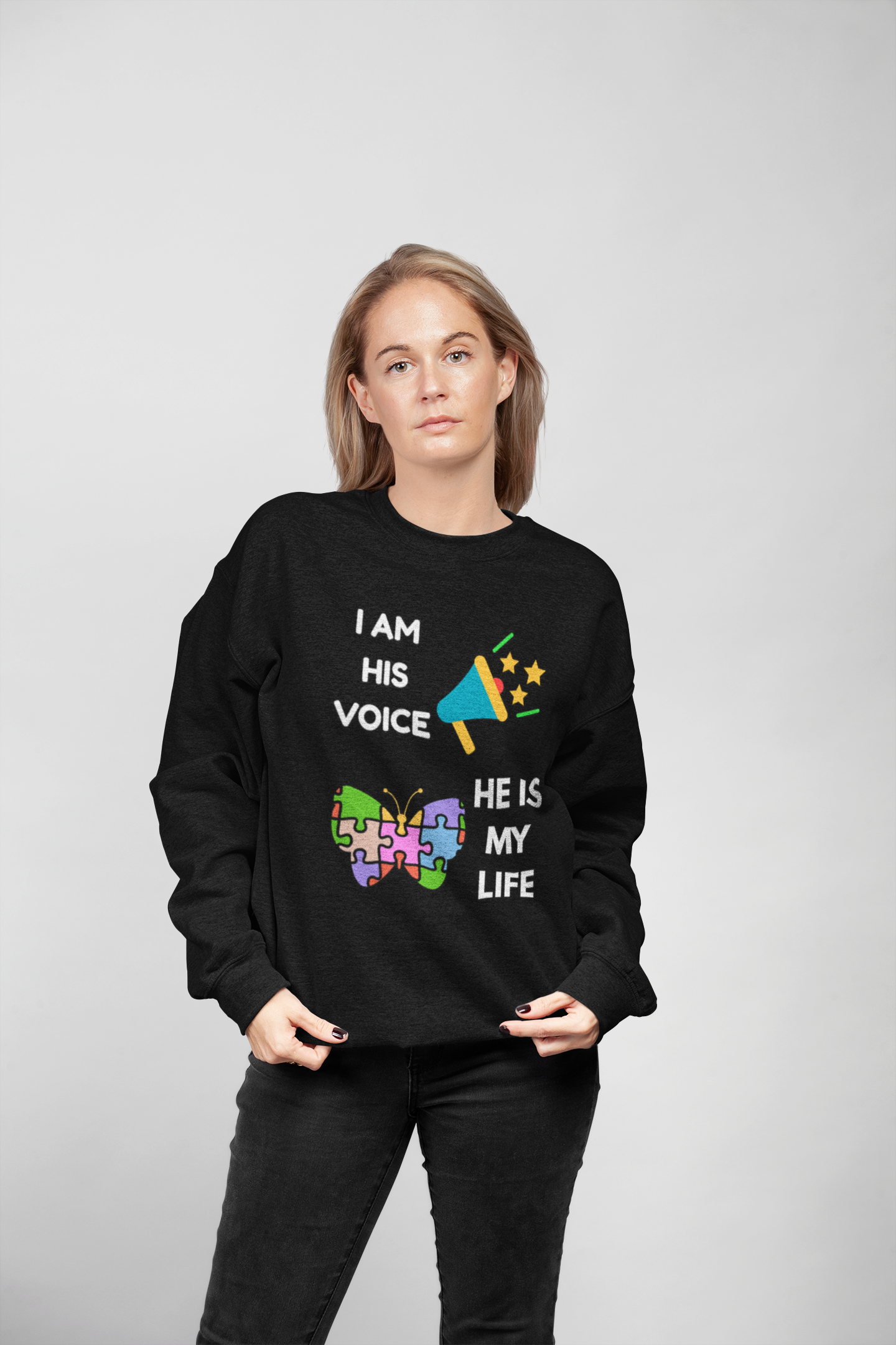 Crewneck Sweatshirt — Autism Awareness Puzzle Heart & Megaphone Design