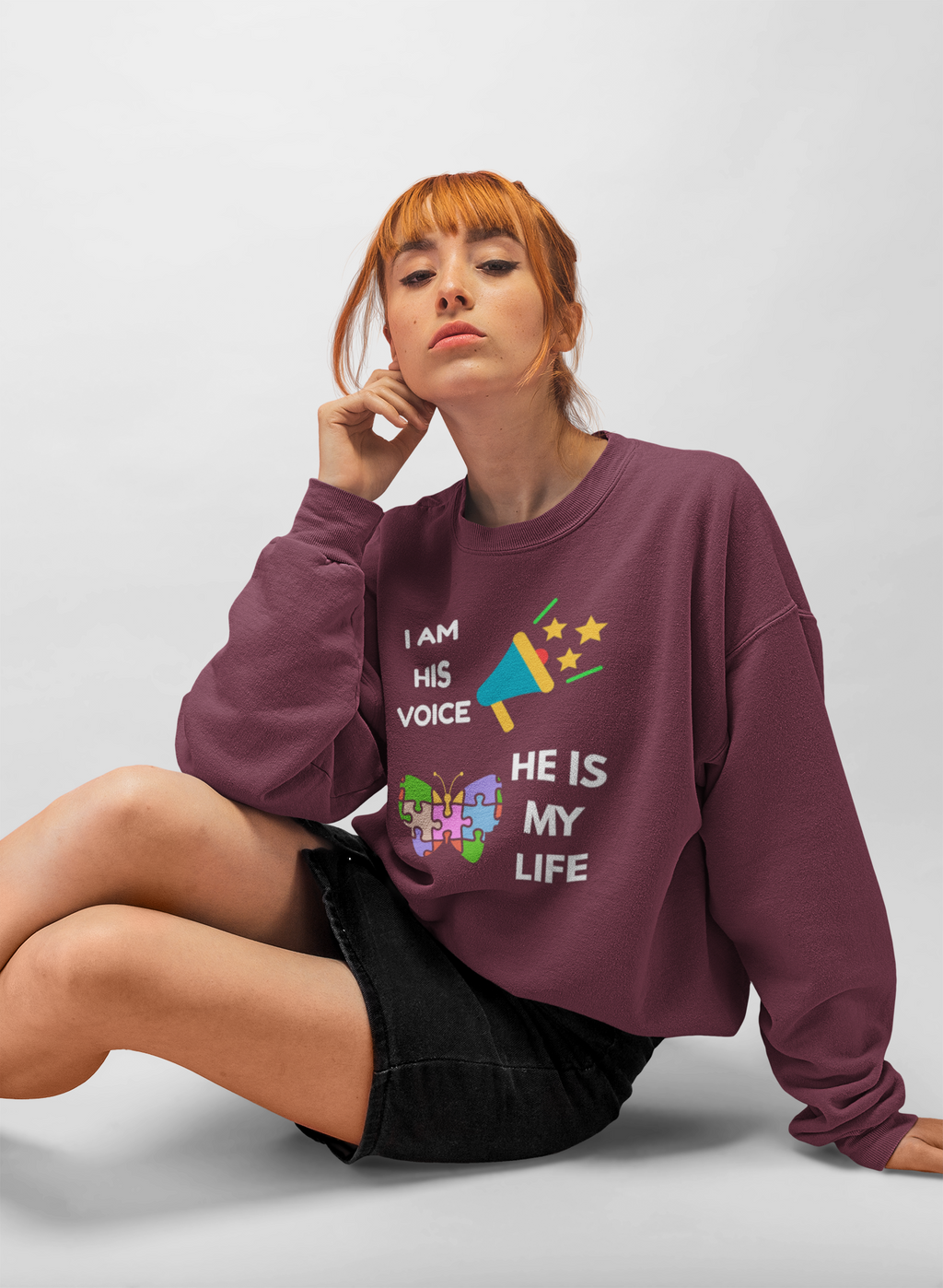 Crewneck Sweatshirt — Autism Awareness Puzzle Heart & Megaphone Design
