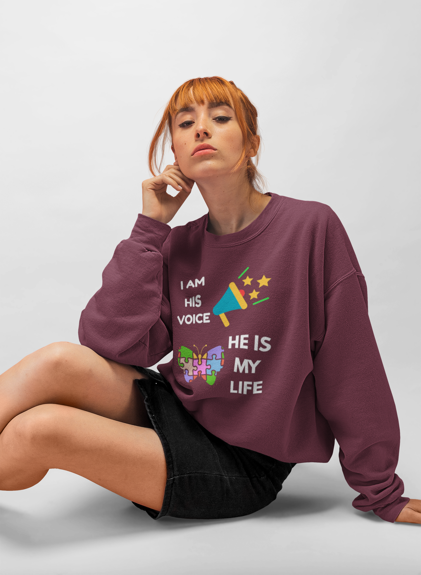 Crewneck Sweatshirt — Autism Awareness Puzzle Heart & Megaphone Design