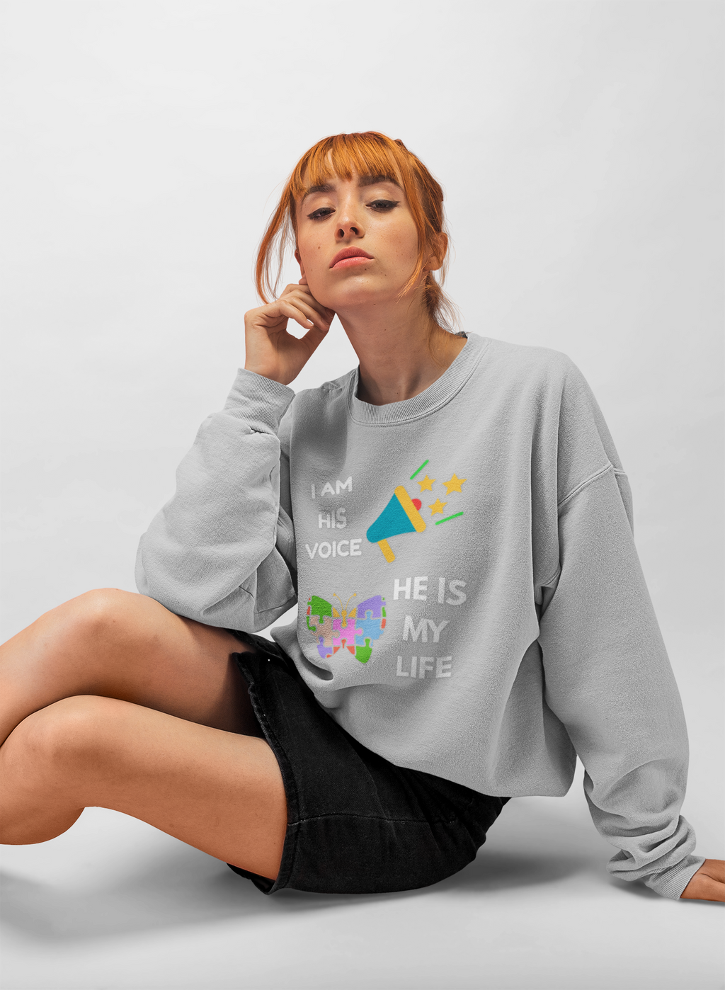 Crewneck Sweatshirt — Autism Awareness Puzzle Heart & Megaphone Design