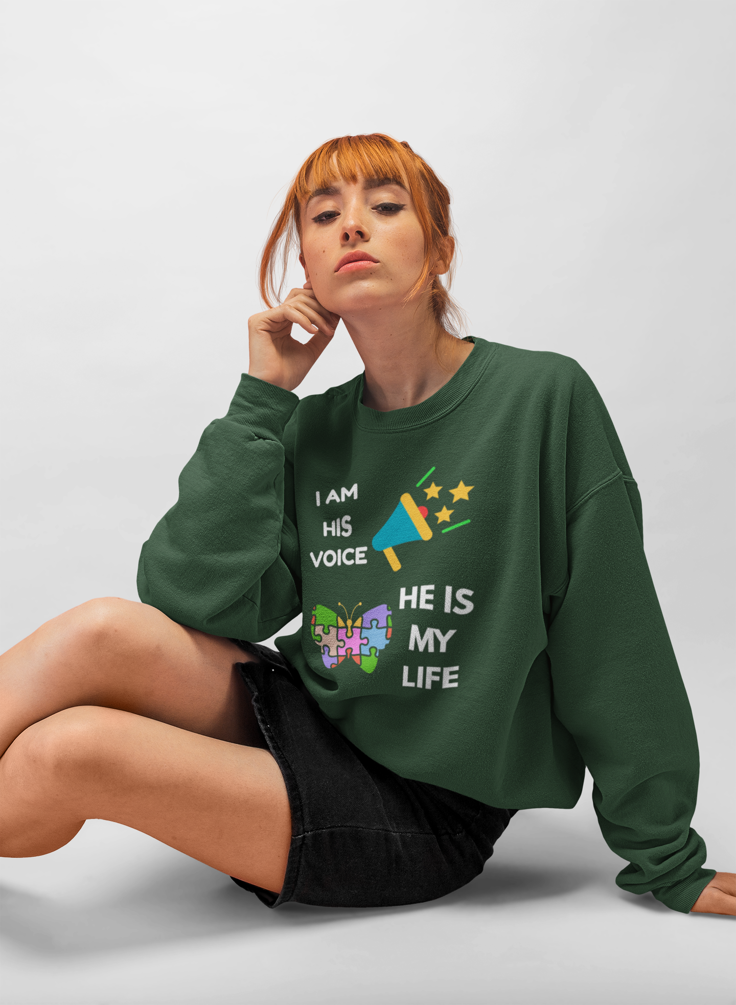 Crewneck Sweatshirt — Autism Awareness Puzzle Heart & Megaphone Design