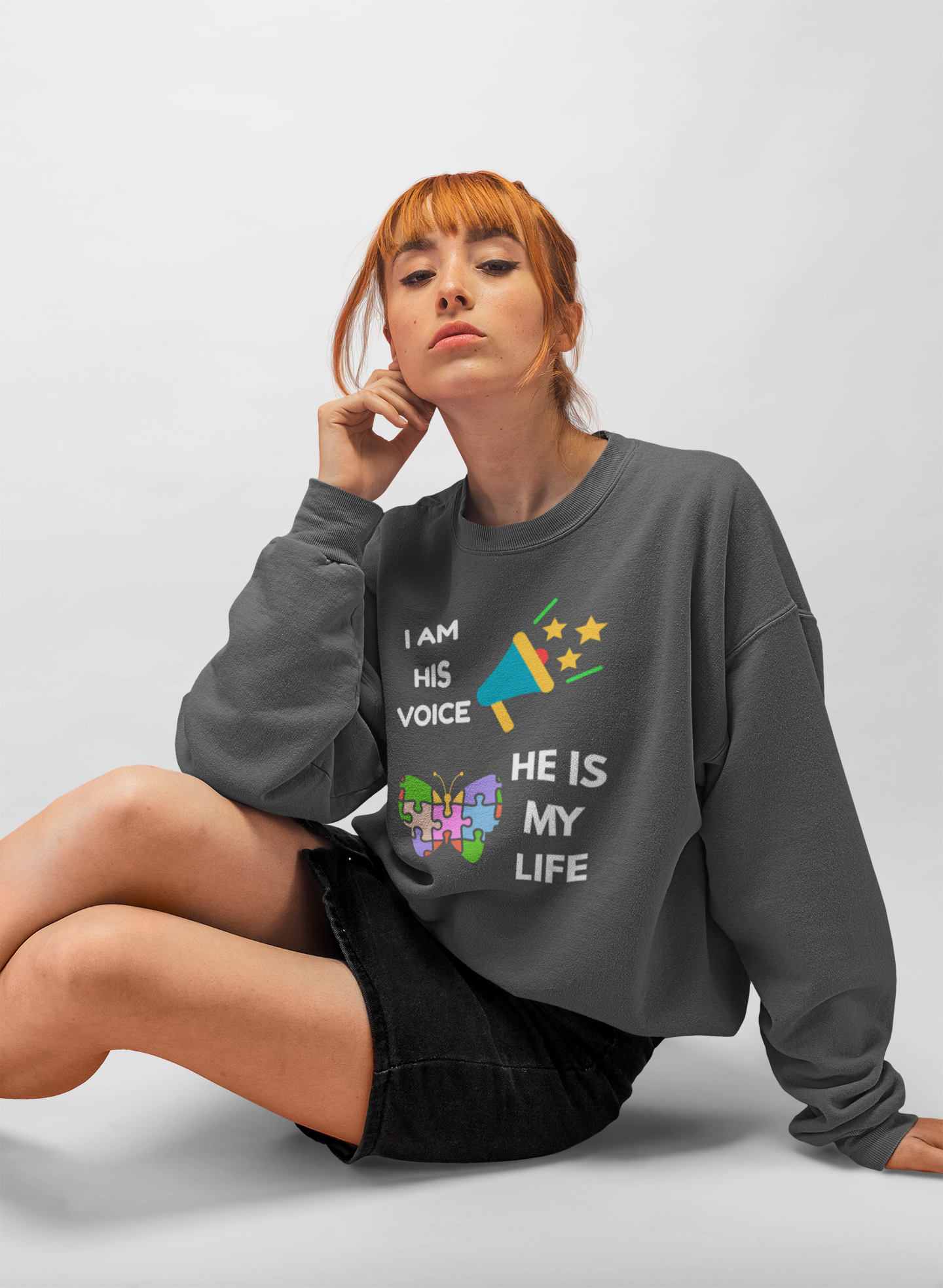 Crewneck Sweatshirt — Autism Awareness Puzzle Heart & Megaphone Design
