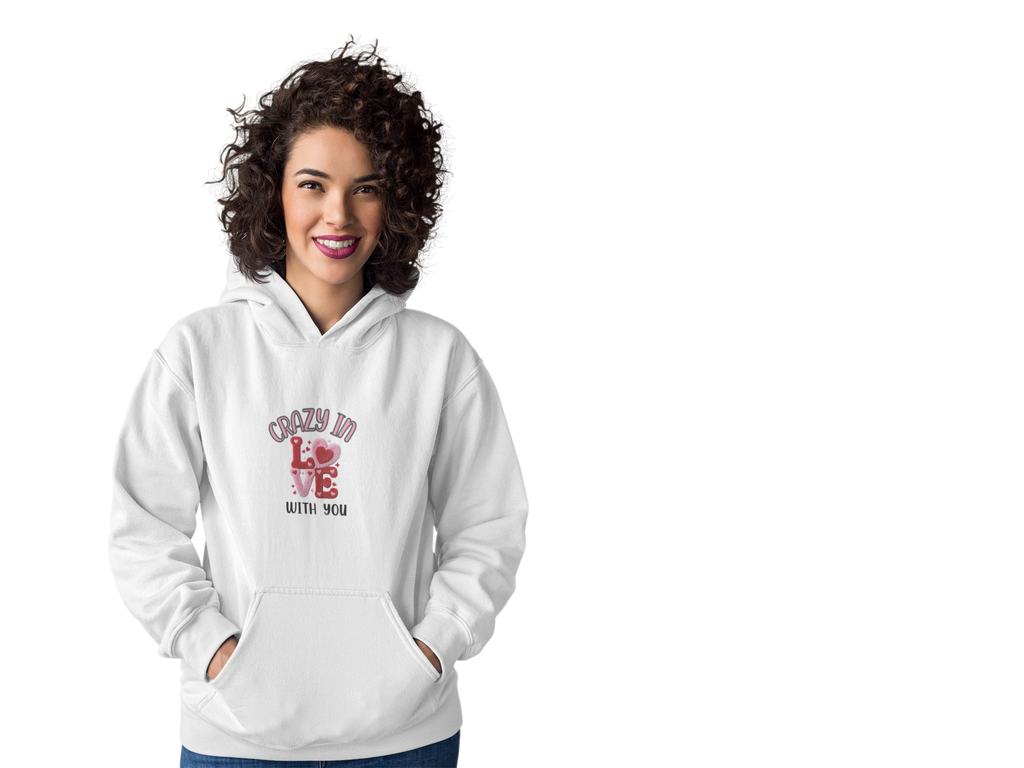 Hoodie — "Crazy in Love With You" Valentine's Heart Graphic Pullover