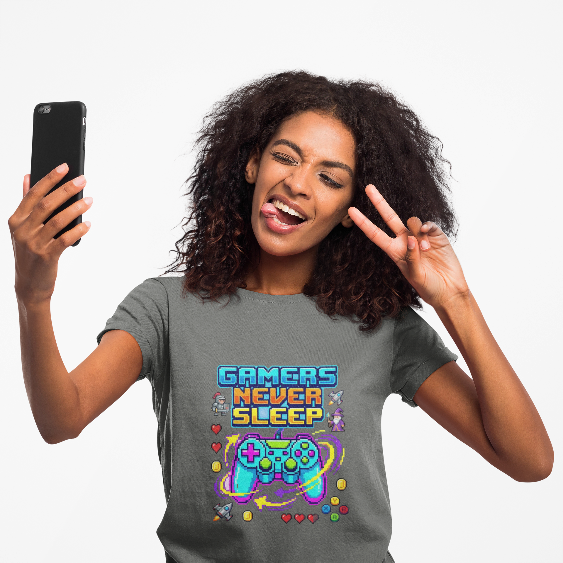 Gamers Never Sleep T-Shirt — Retro Pixel Gamepad Tee