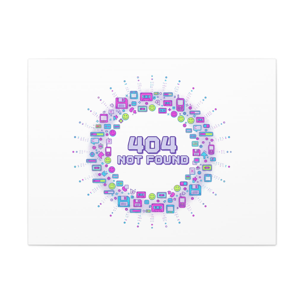 404 Not Found Pixel Circle Canvas | Retro Tech Poster, Y2K Error Aesthetic