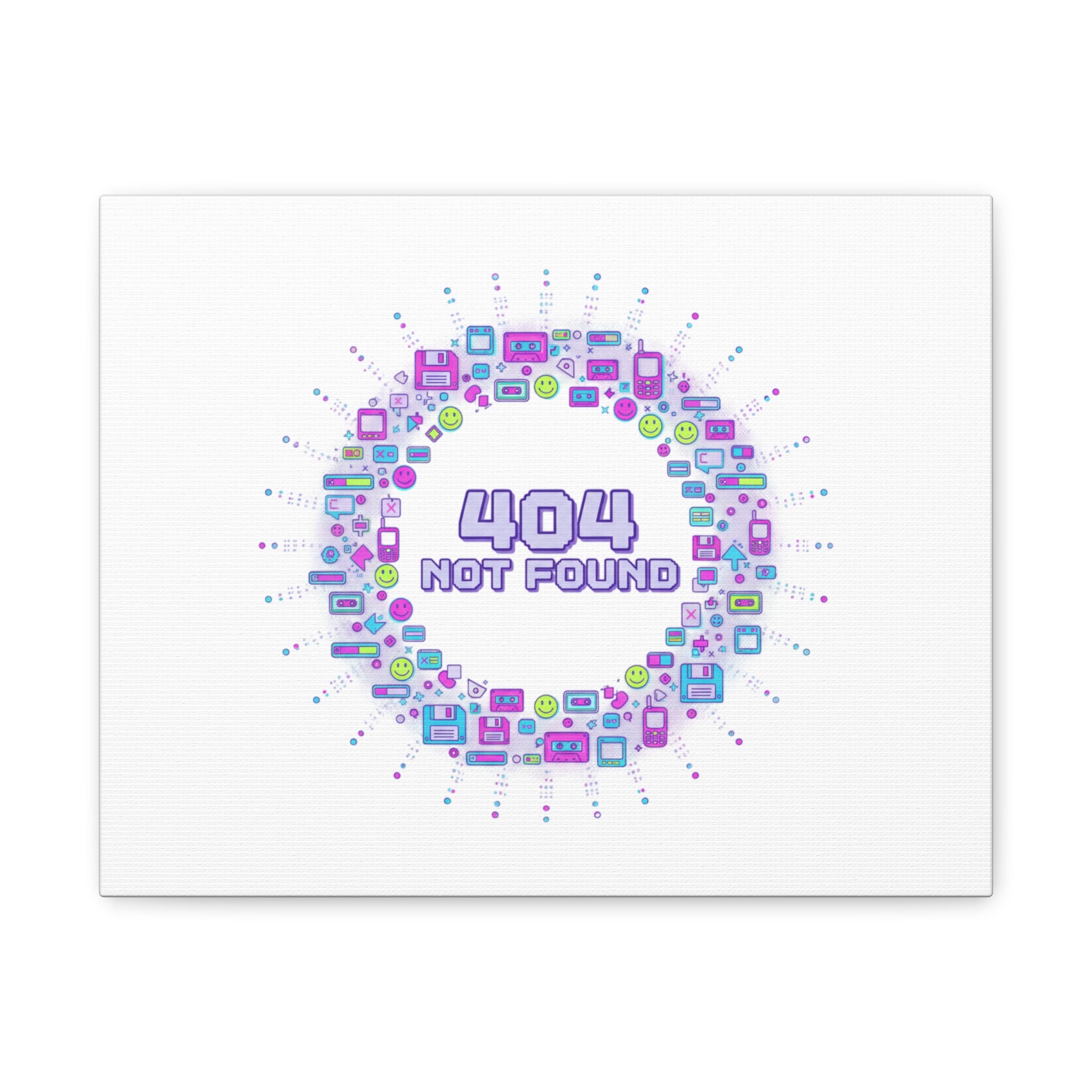 404 Not Found Pixel Circle Canvas | Retro Tech Poster, Y2K Error Aesthetic