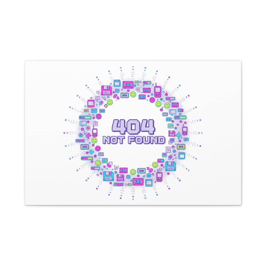 404 Not Found Pixel Circle Canvas | Retro Tech Poster, Y2K Error Aesthetic