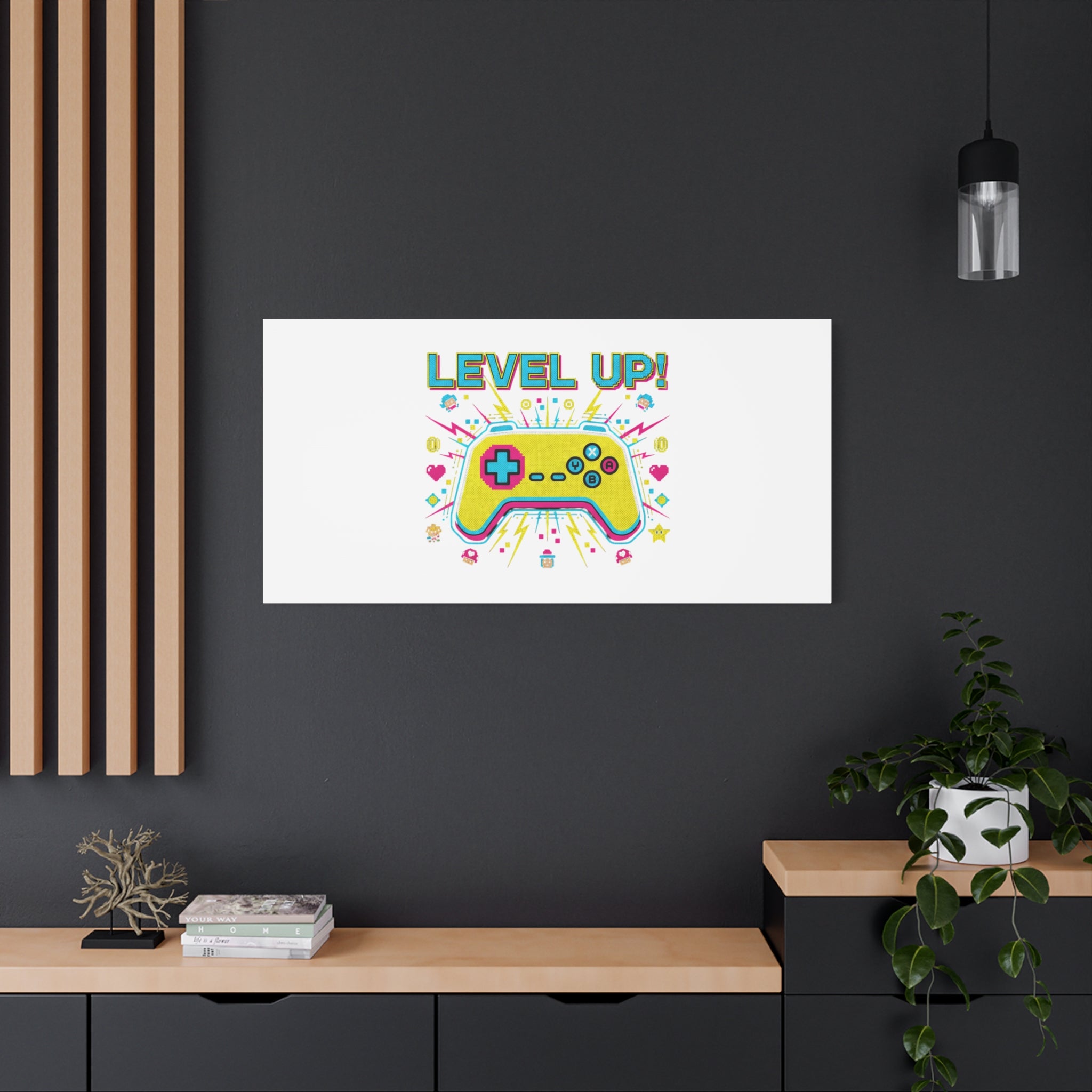 Level Up! Pixel Controller Canvas | Gaming Geek Culture, Retro Pixel Art