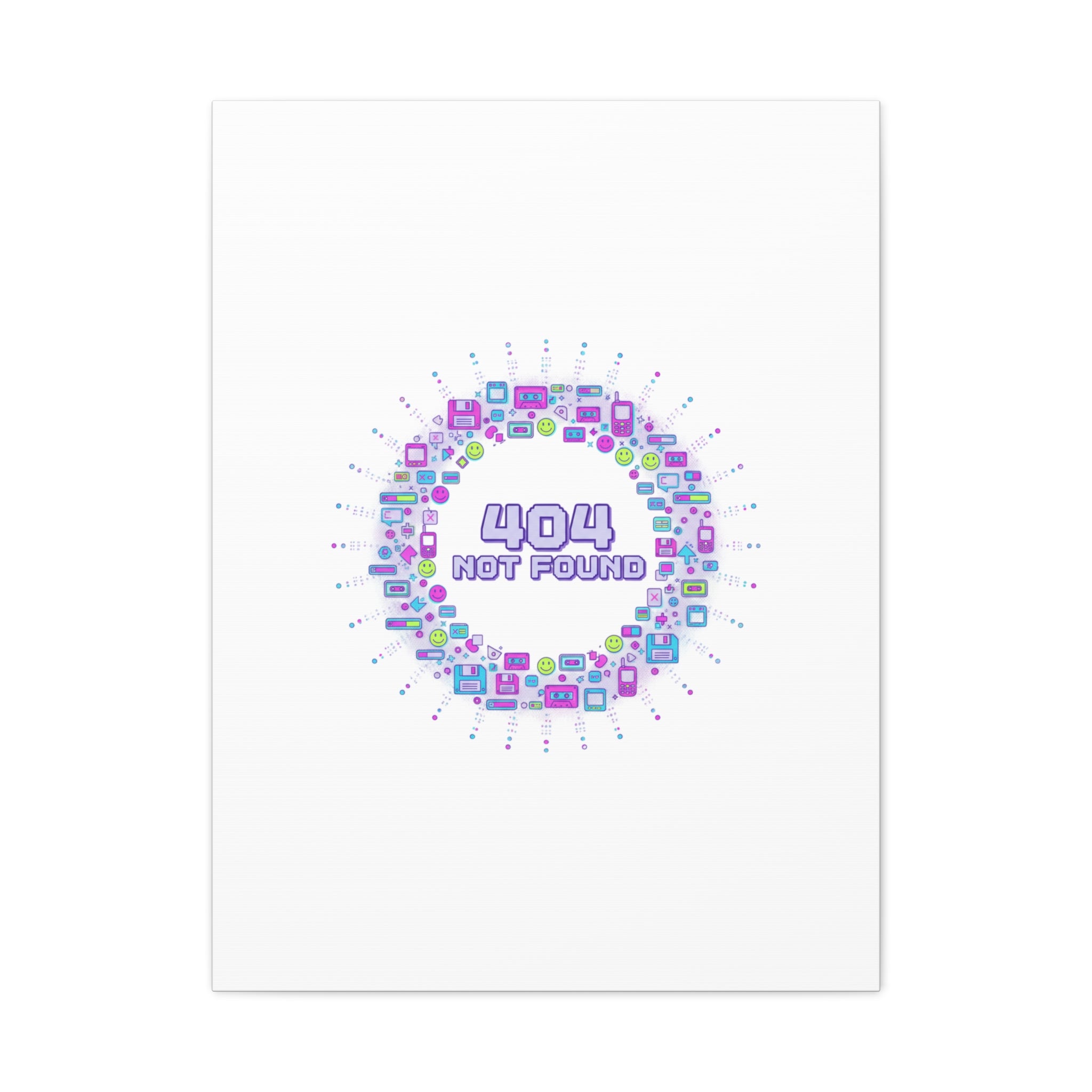 404 Not Found Pixel Circle Canvas | Retro Tech Poster, Y2K Error Aesthetic
