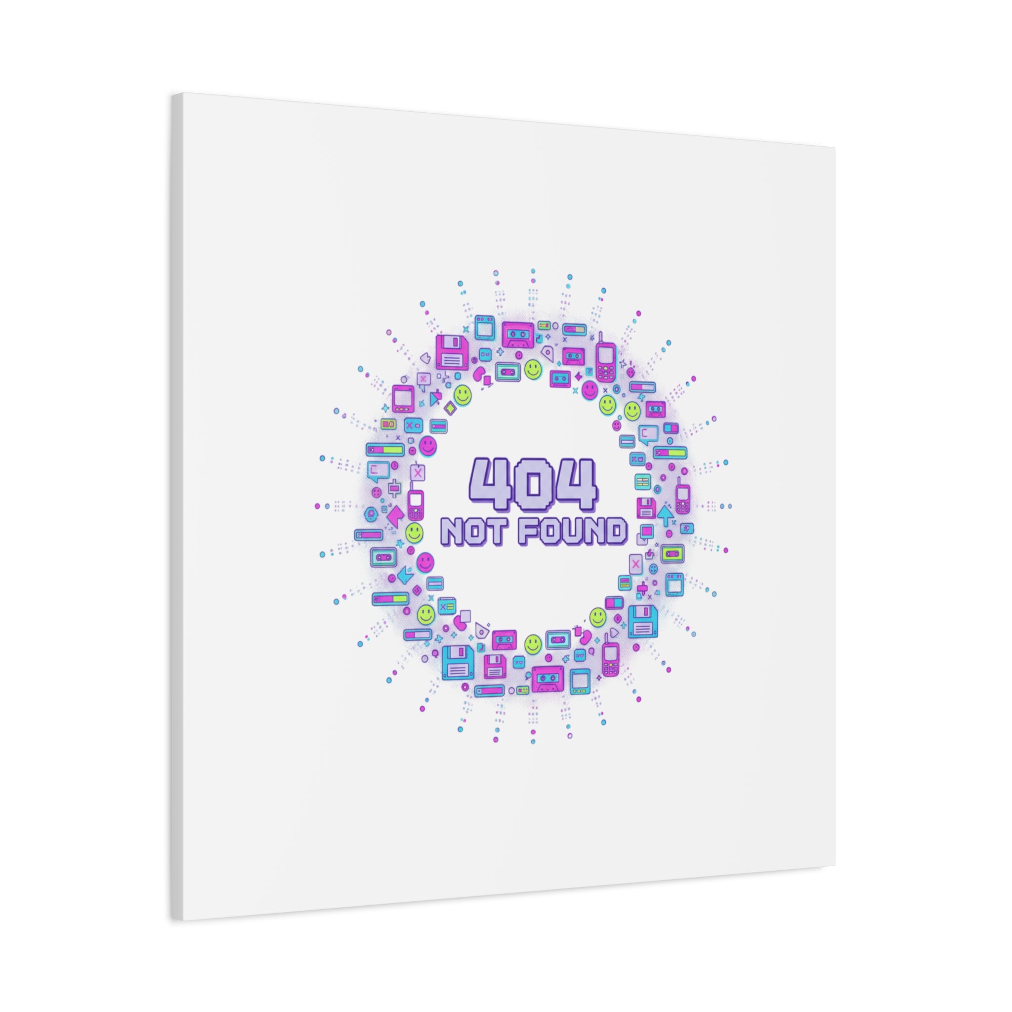 404 Not Found Pixel Circle Canvas | Retro Tech Poster, Y2K Error Aesthetic