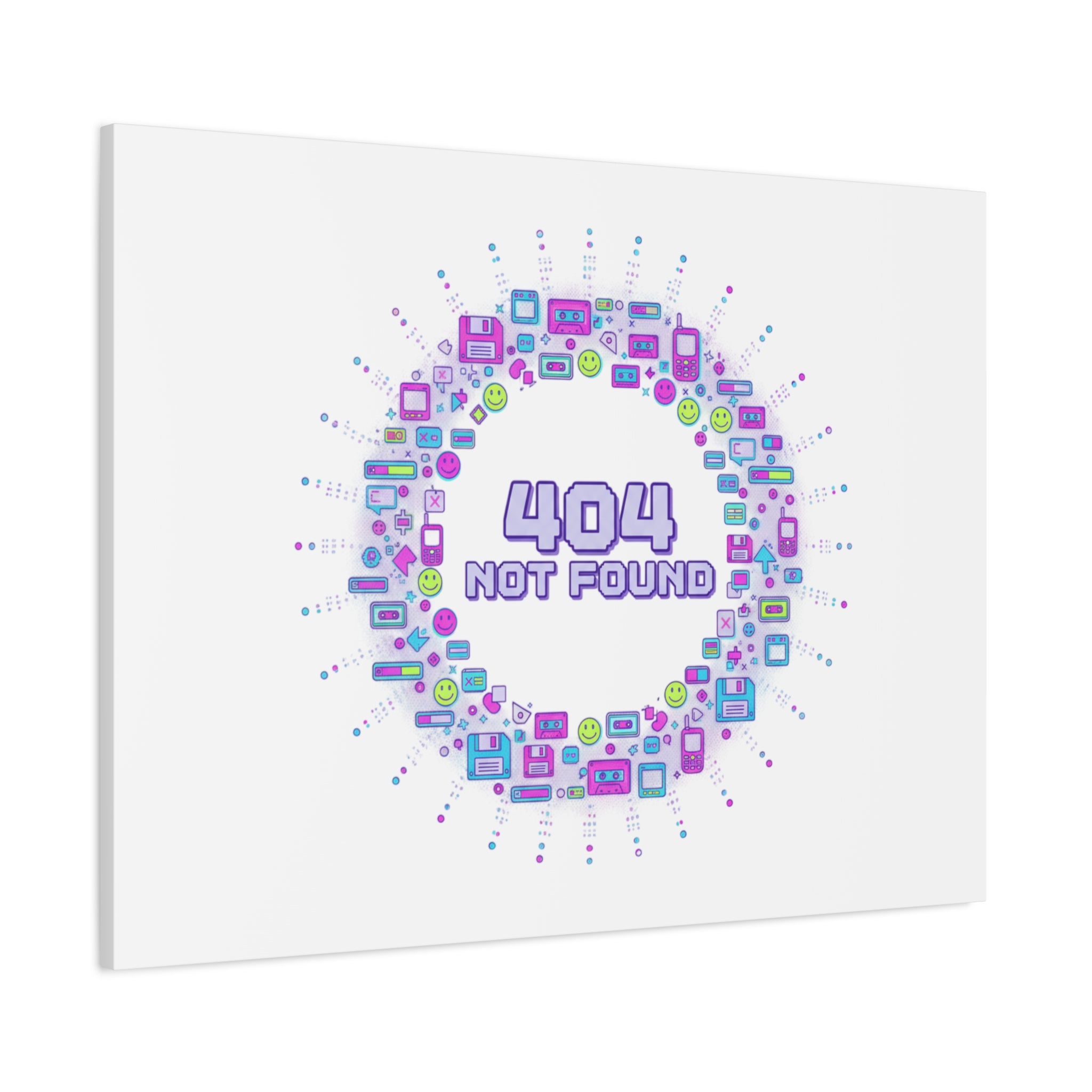 404 Not Found Pixel Circle Canvas | Retro Tech Poster, Y2K Error Aesthetic