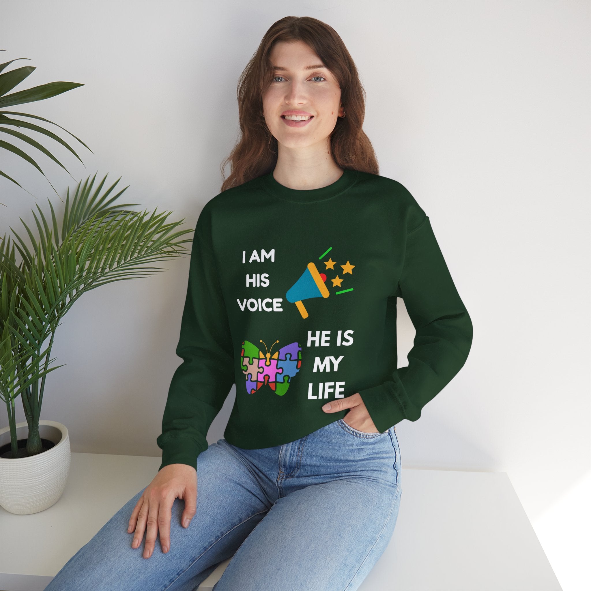 Crewneck Sweatshirt — Autism Awareness Puzzle Heart & Megaphone Design