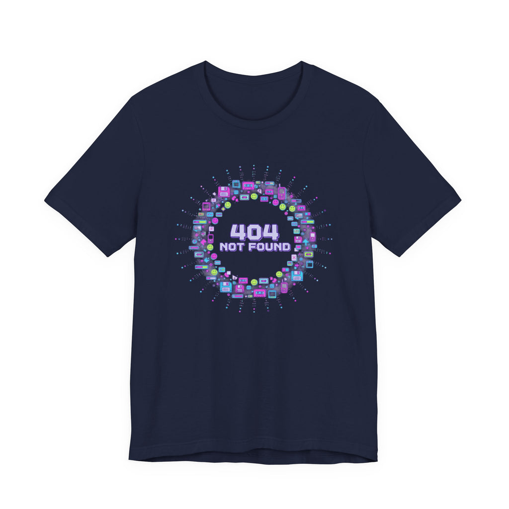404 Not Found Pixel Circle Tee | Y2K Retro Tech, virtual pet nostalgia