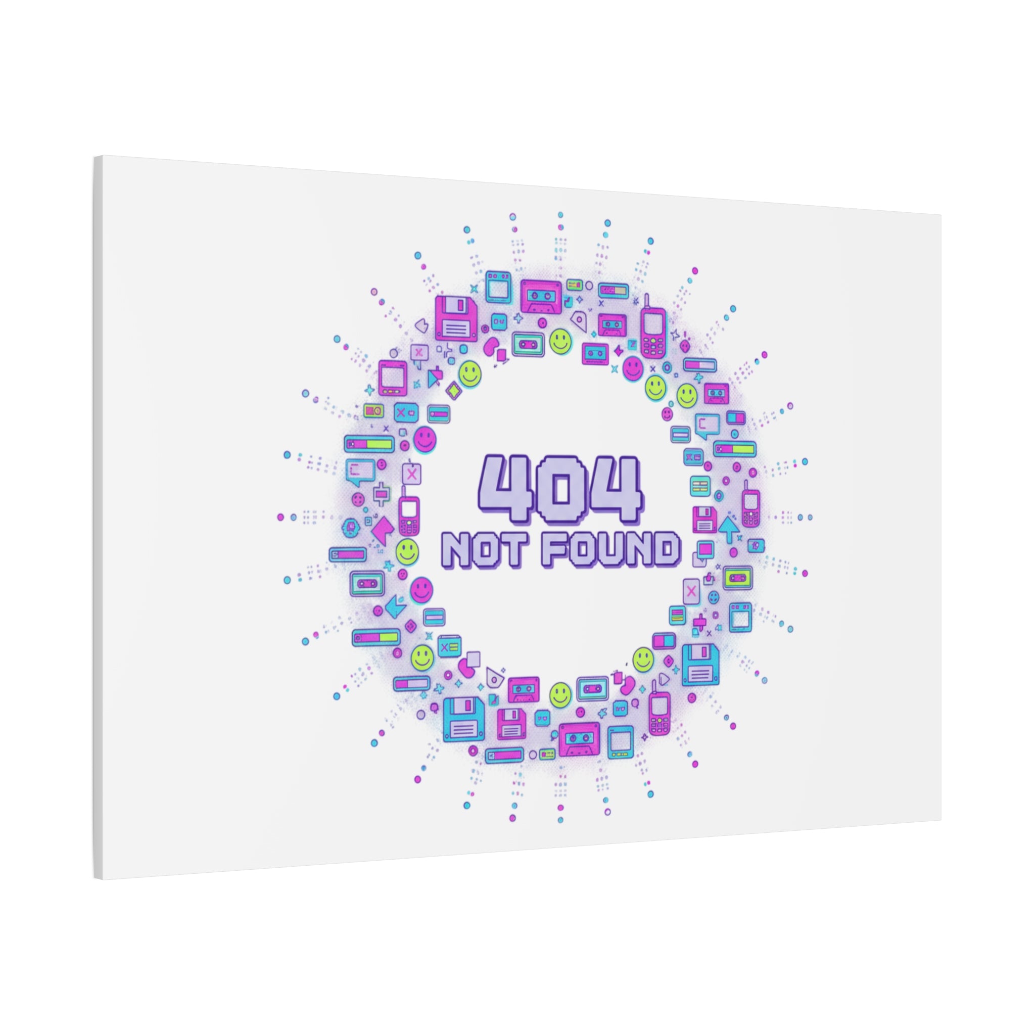 404 Not Found Pixel Circle Canvas | Retro Tech Poster, Y2K Error Aesthetic