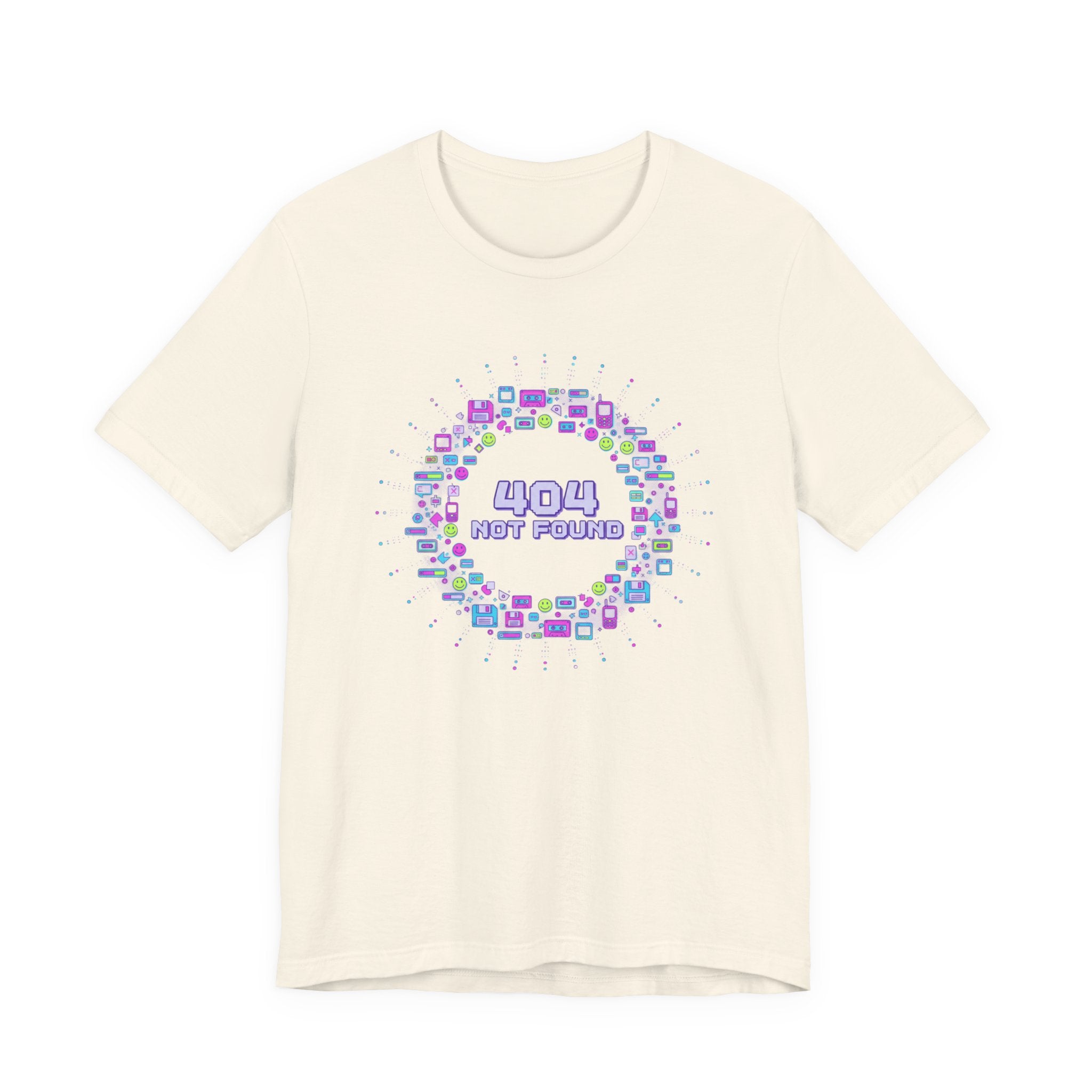 404 Not Found Pixel Circle Tee | Y2K Retro Tech, virtual pet nostalgia