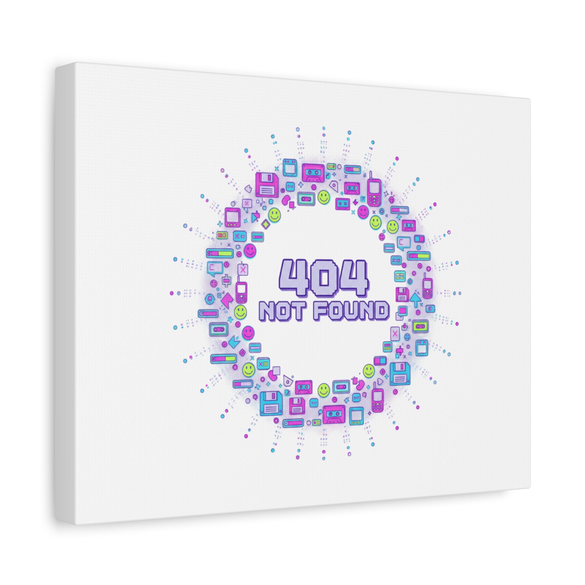 404 Not Found Pixel Circle Canvas | Retro Tech Poster, Y2K Error Aesthetic