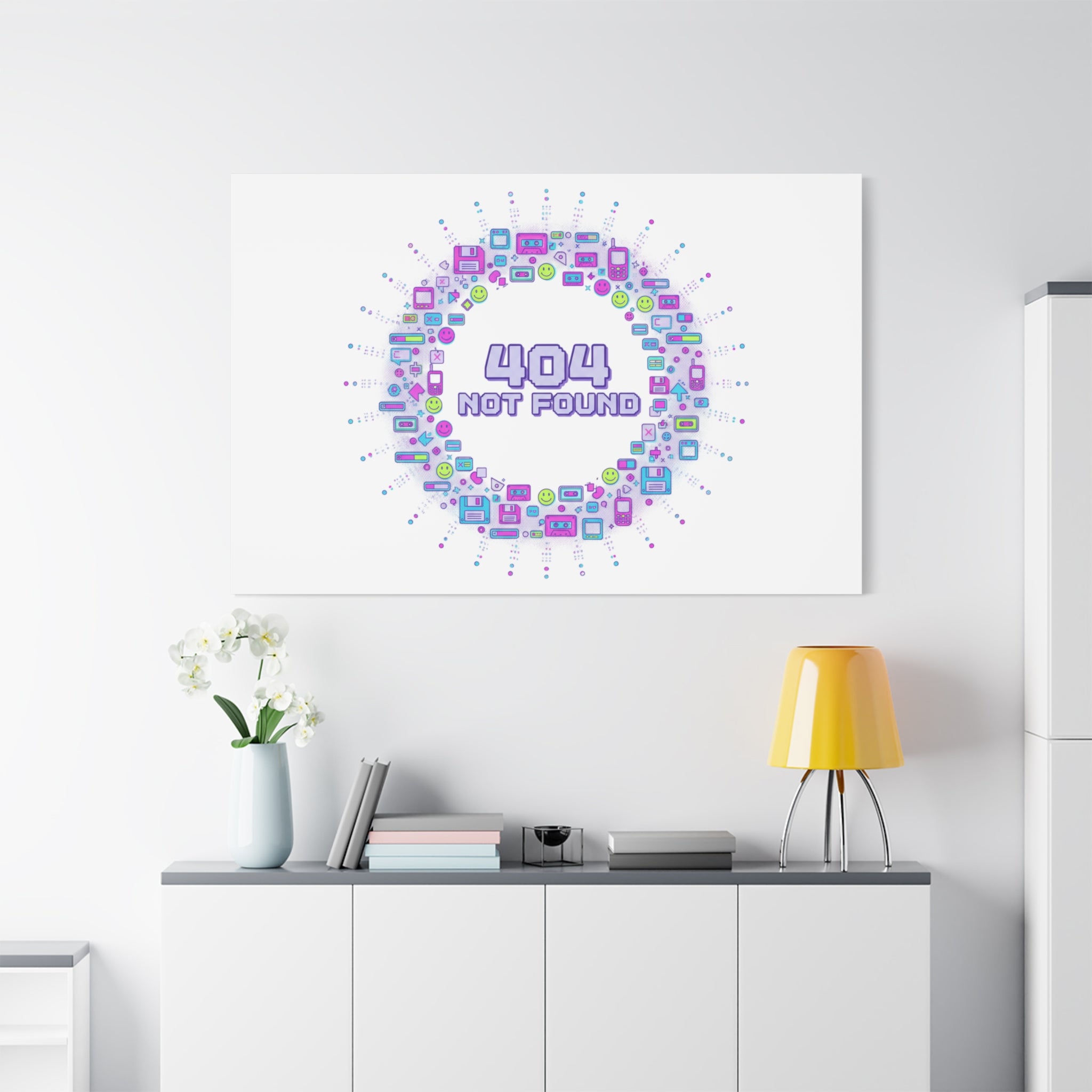 404 Not Found Pixel Circle Canvas | Retro Tech Poster, Y2K Error Aesthetic