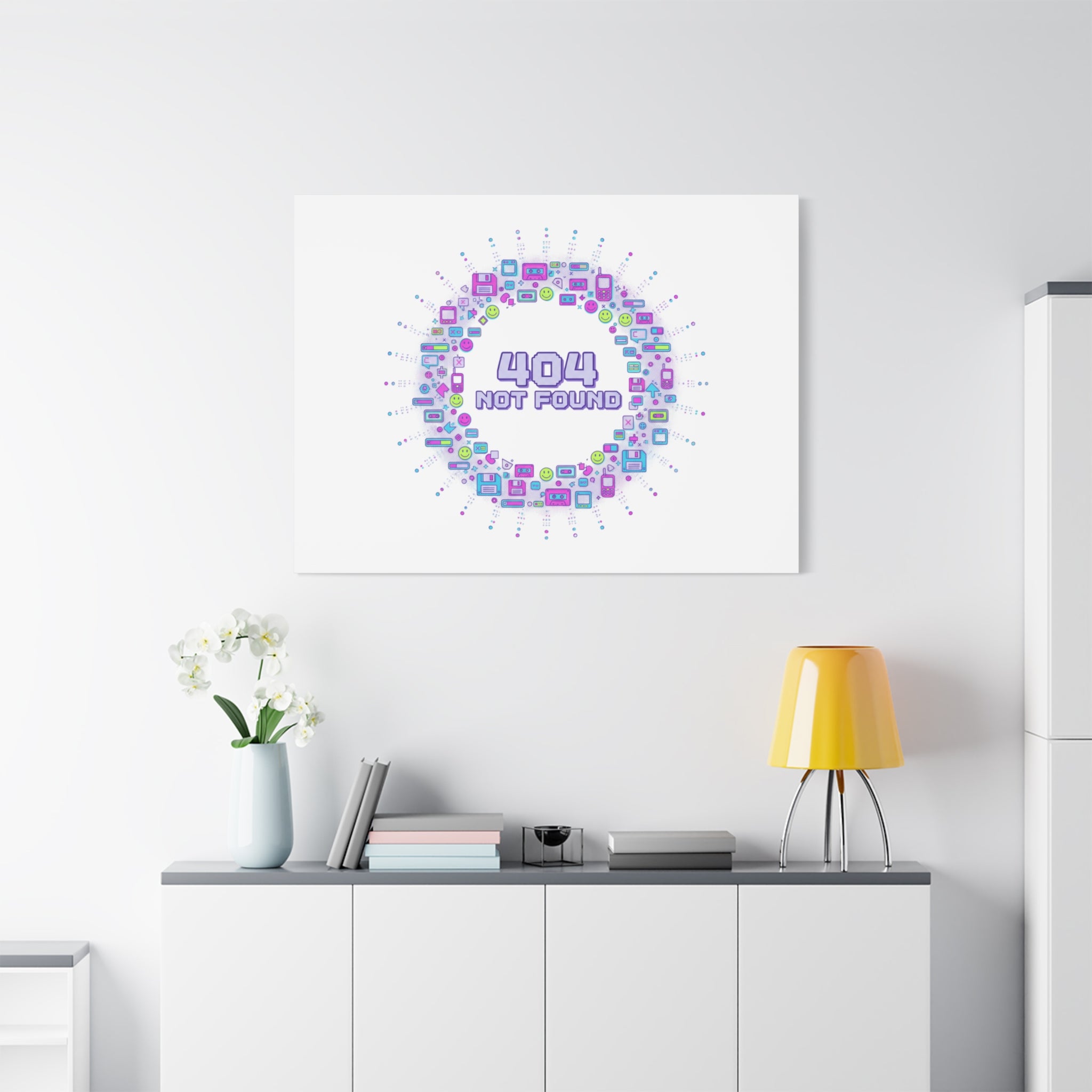 404 Not Found Pixel Circle Canvas | Retro Tech Poster, Y2K Error Aesthetic