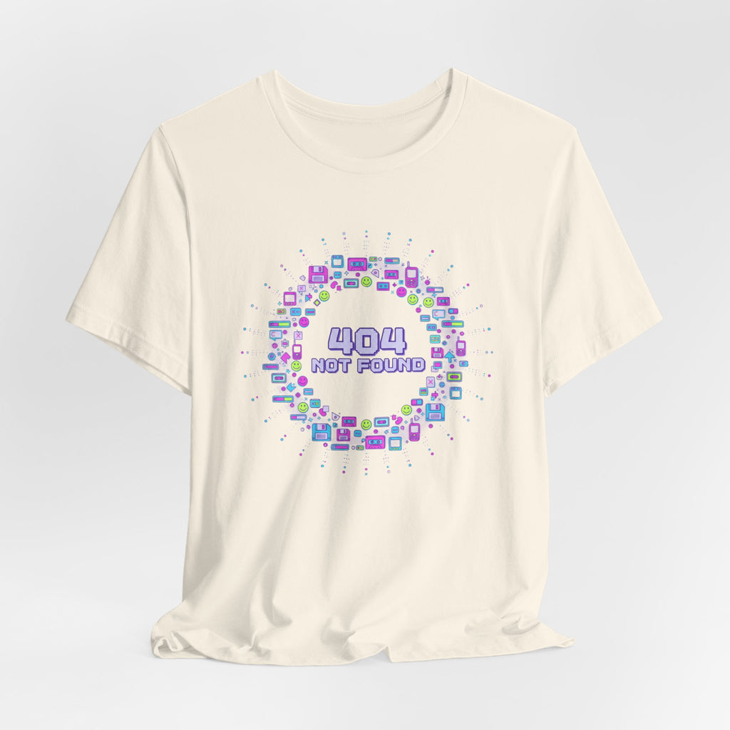 404 Not Found Pixel Circle Tee | Y2K Retro Tech, virtual pet nostalgia