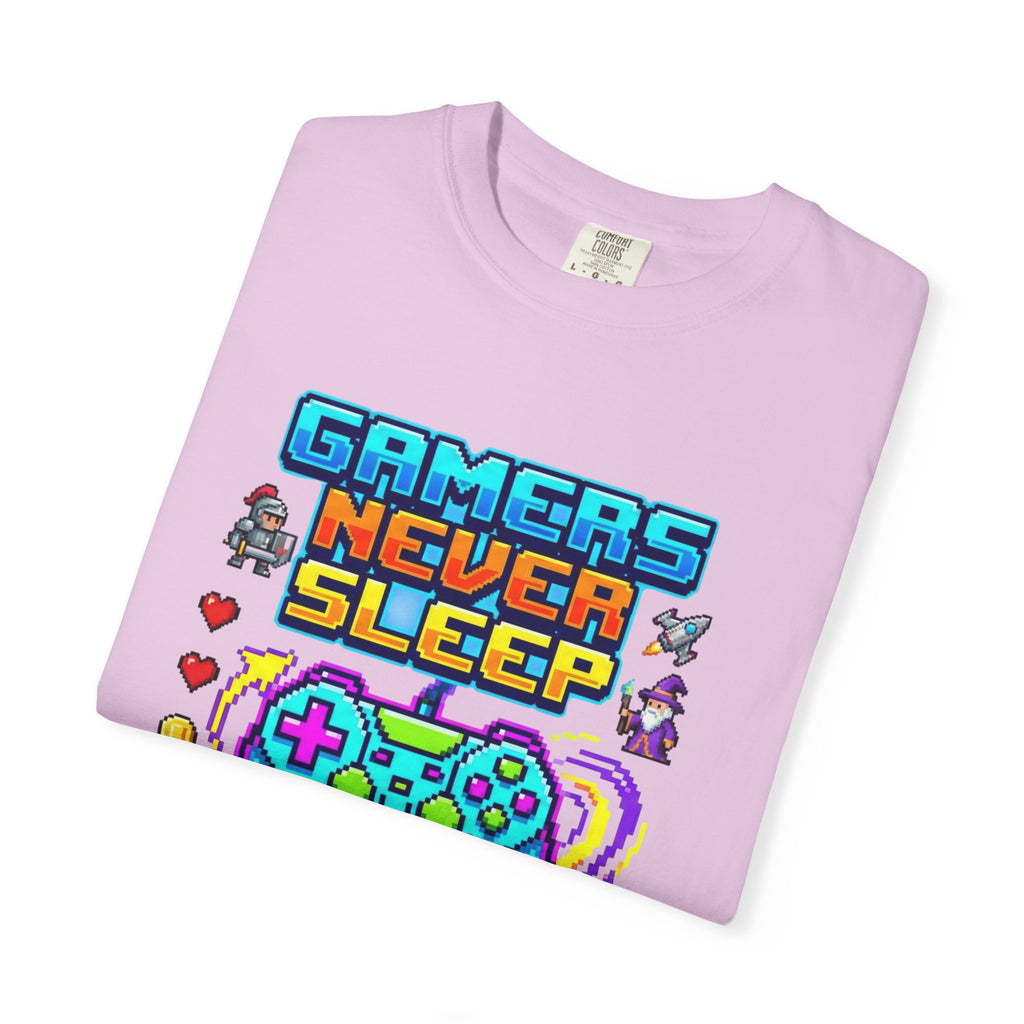 Gamers Never Sleep T-Shirt — Retro Pixel Gamepad Tee