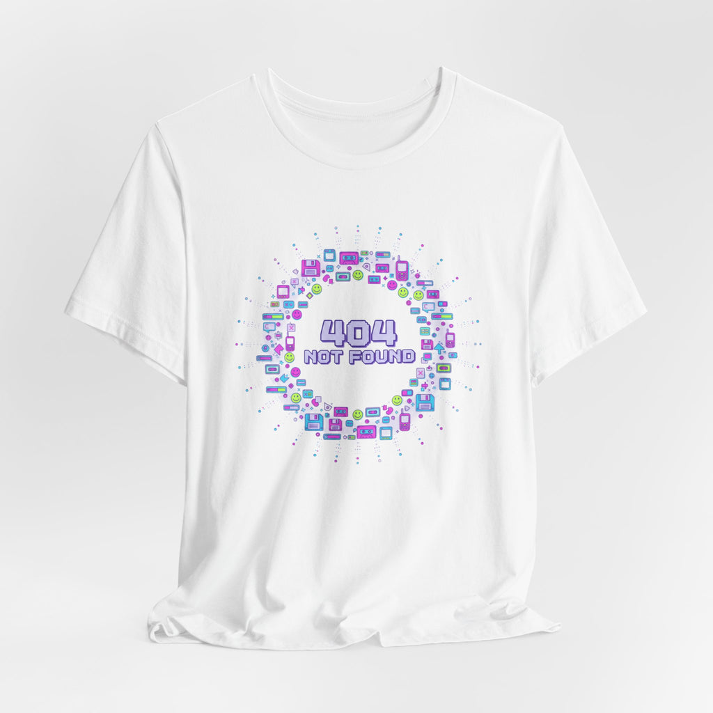 404 Not Found Pixel Circle Tee | Y2K Retro Tech, virtual pet nostalgia