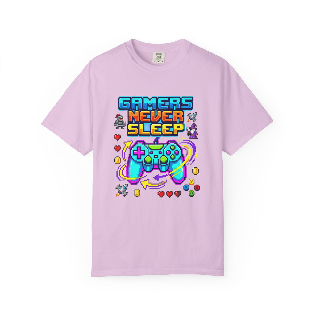 Gamers Never Sleep T-Shirt — Retro Pixel Gamepad Tee