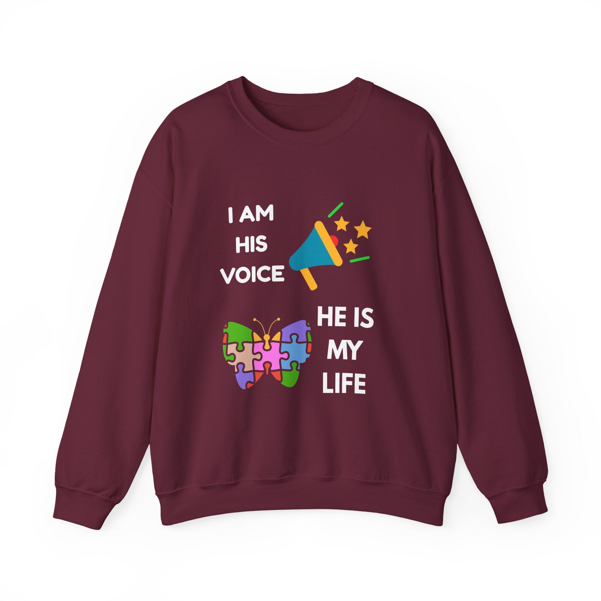 Crewneck Sweatshirt — Autism Awareness Puzzle Heart & Megaphone Design