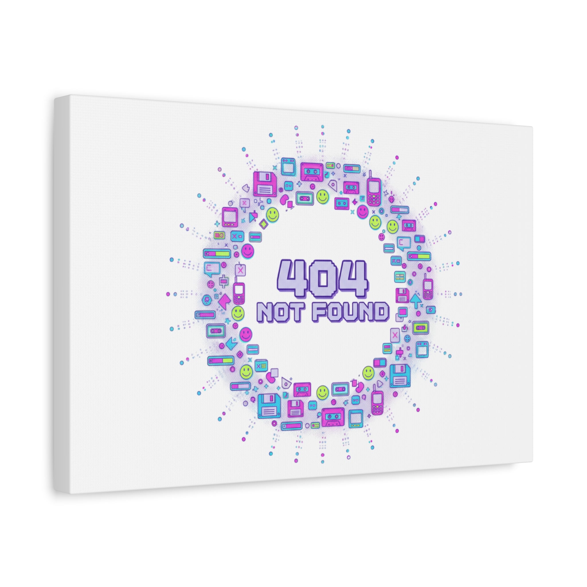 404 Not Found Pixel Circle Canvas | Retro Tech Poster, Y2K Error Aesthetic