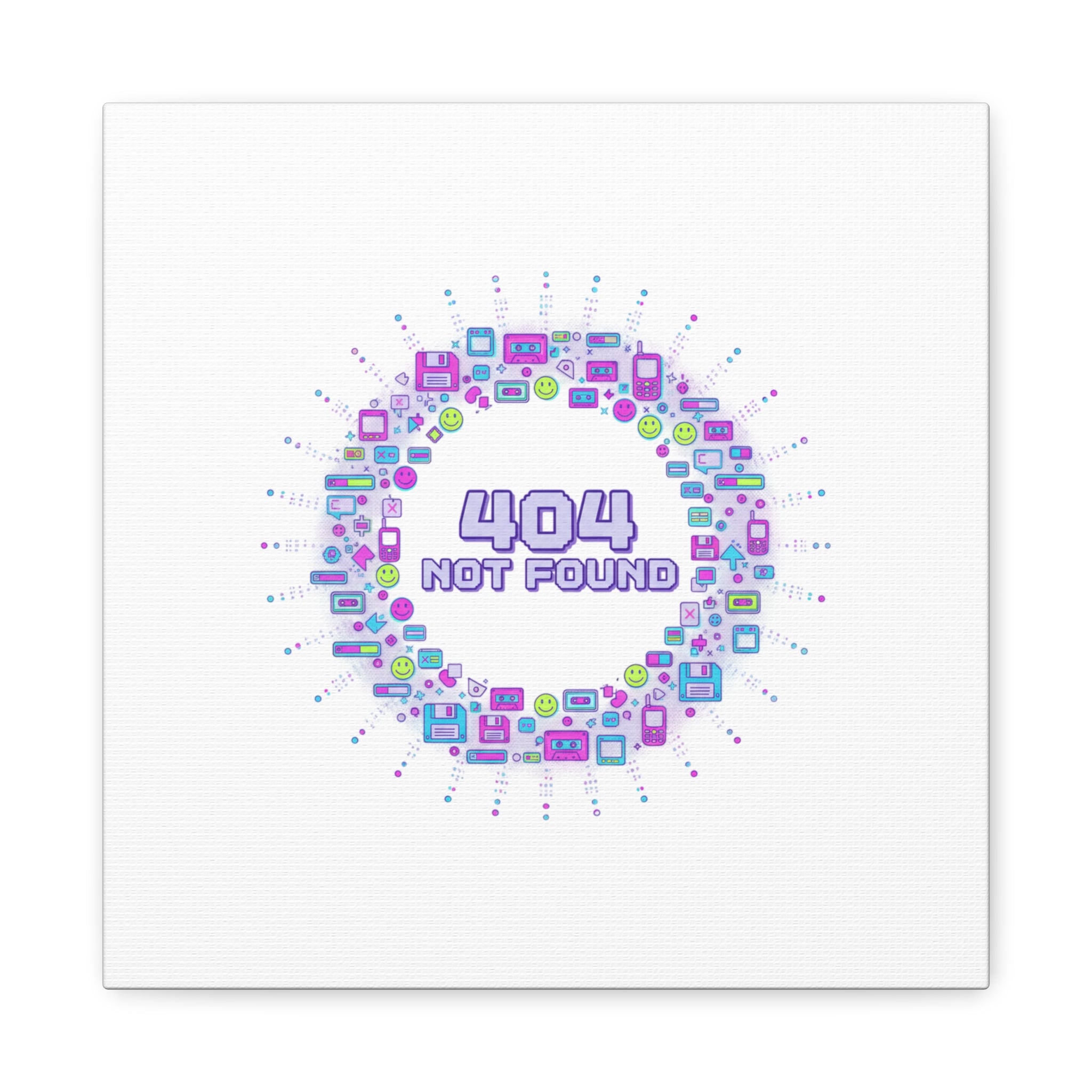 404 Not Found Pixel Circle Canvas | Retro Tech Poster, Y2K Error Aesthetic