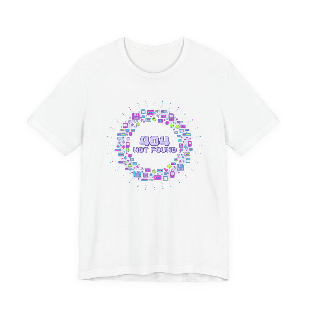 404 Not Found Pixel Circle Tee | Y2K Retro Tech, virtual pet nostalgia