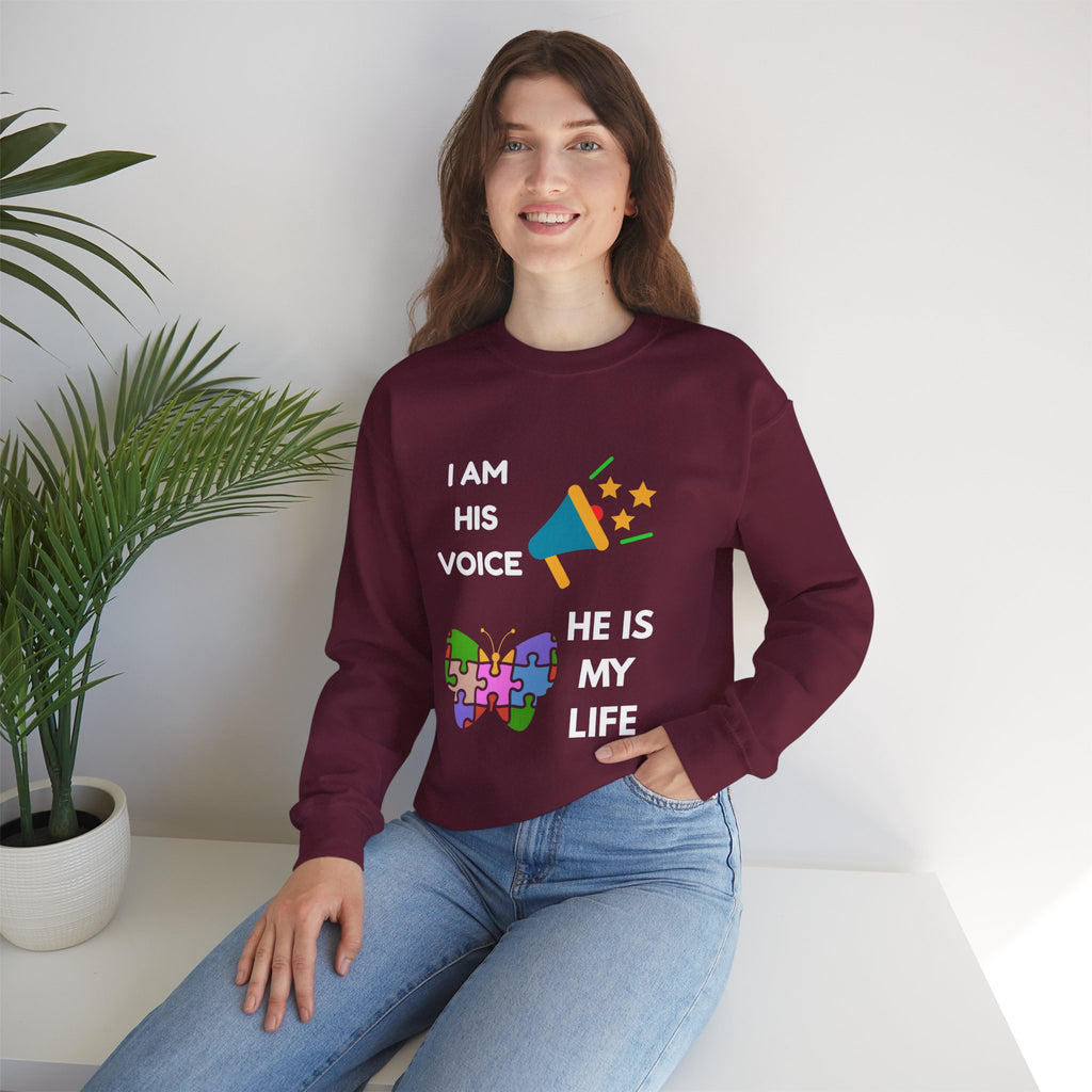 Crewneck Sweatshirt — Autism Awareness Puzzle Heart & Megaphone Design