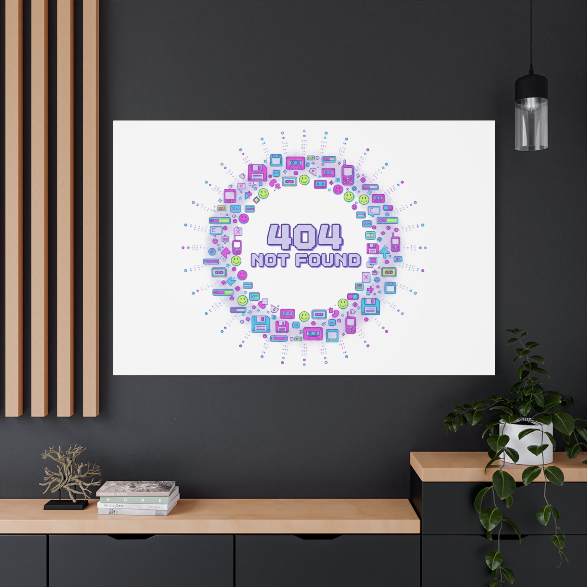 404 Not Found Pixel Circle Canvas | Retro Tech Poster, Y2K Error Aesthetic