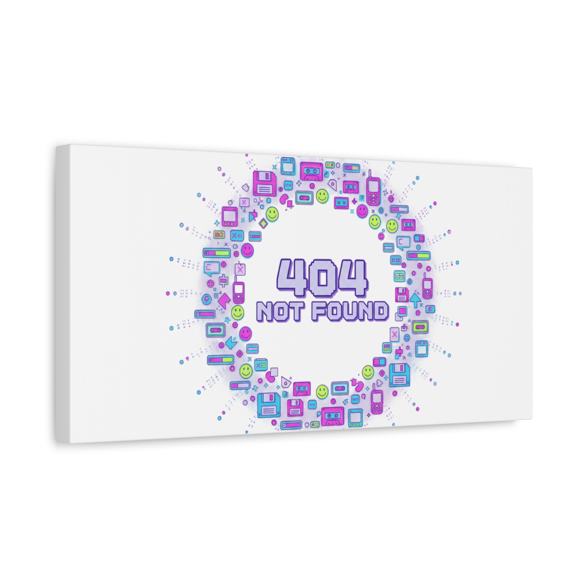 404 Not Found Pixel Circle Canvas | Retro Tech Poster, Y2K Error Aesthetic