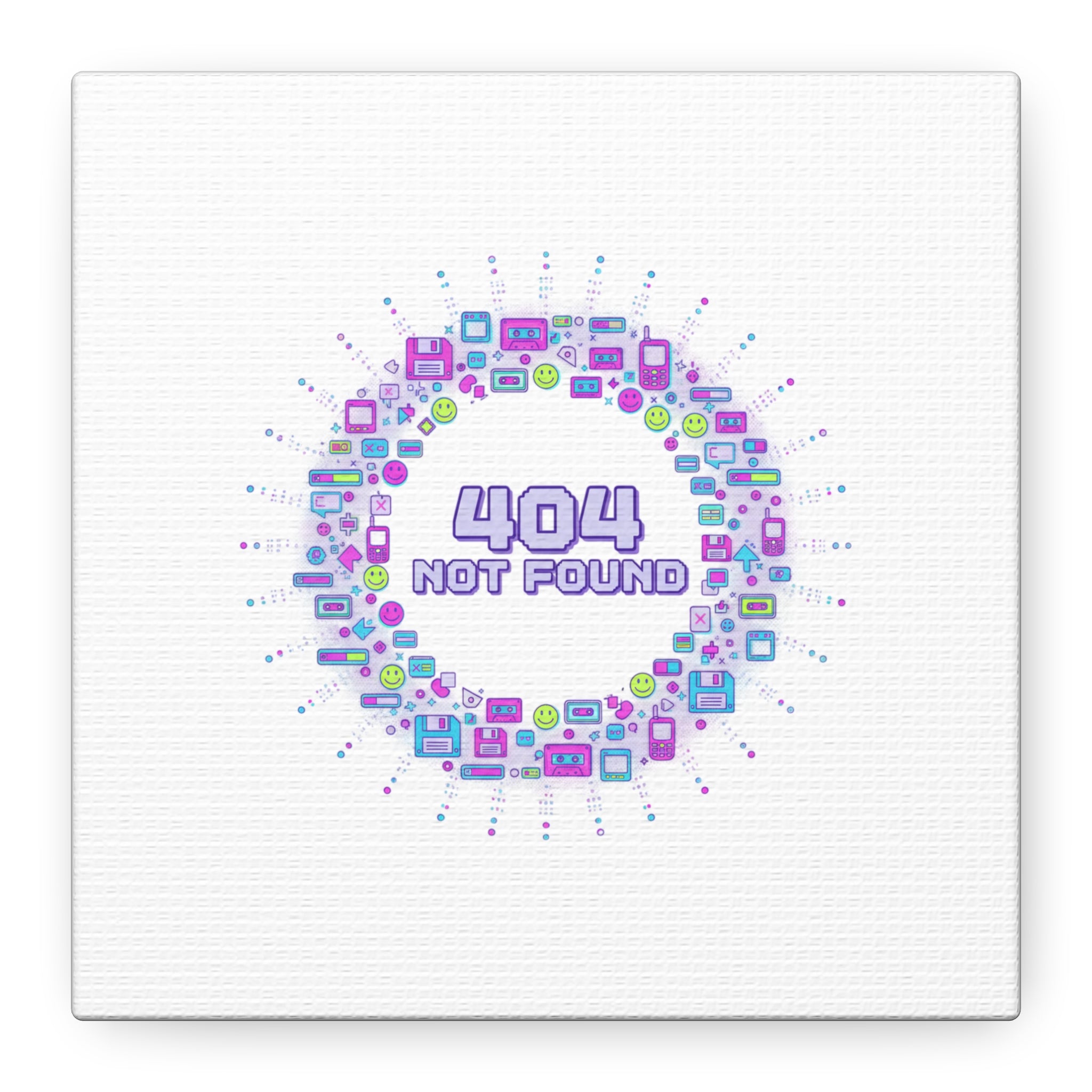 404 Not Found Pixel Circle Canvas | Retro Tech Poster, Y2K Error Aesthetic