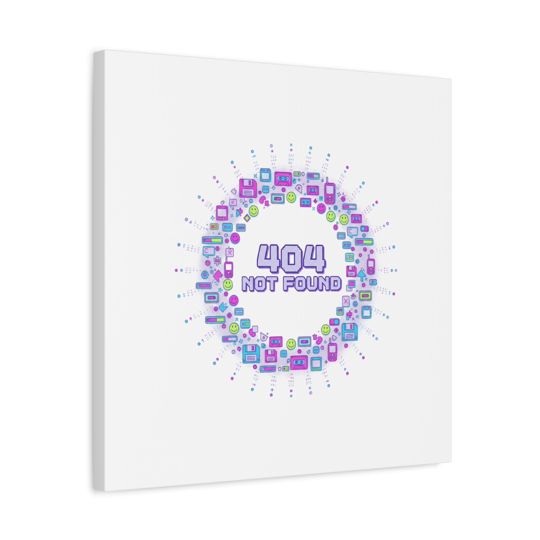 404 Not Found Pixel Circle Canvas | Retro Tech Poster, Y2K Error Aesthetic