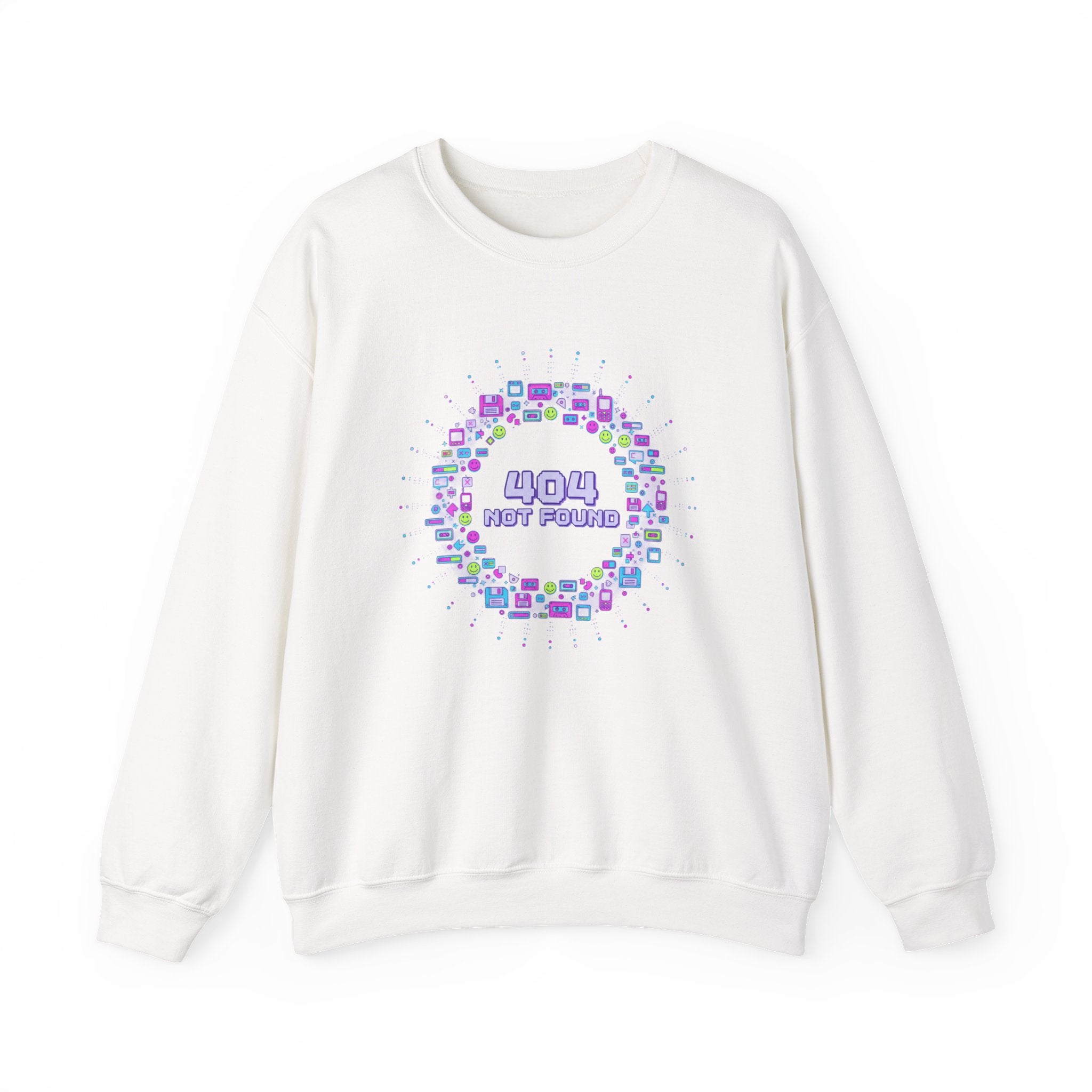 404 Not Found Pixel Icons Crewneck Sweatshirt | Y2K Retro Tech, virtual pet nostalgia