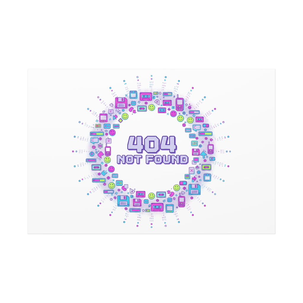 404 Not Found Pixel Circle Canvas | Retro Tech Poster, Y2K Error Aesthetic