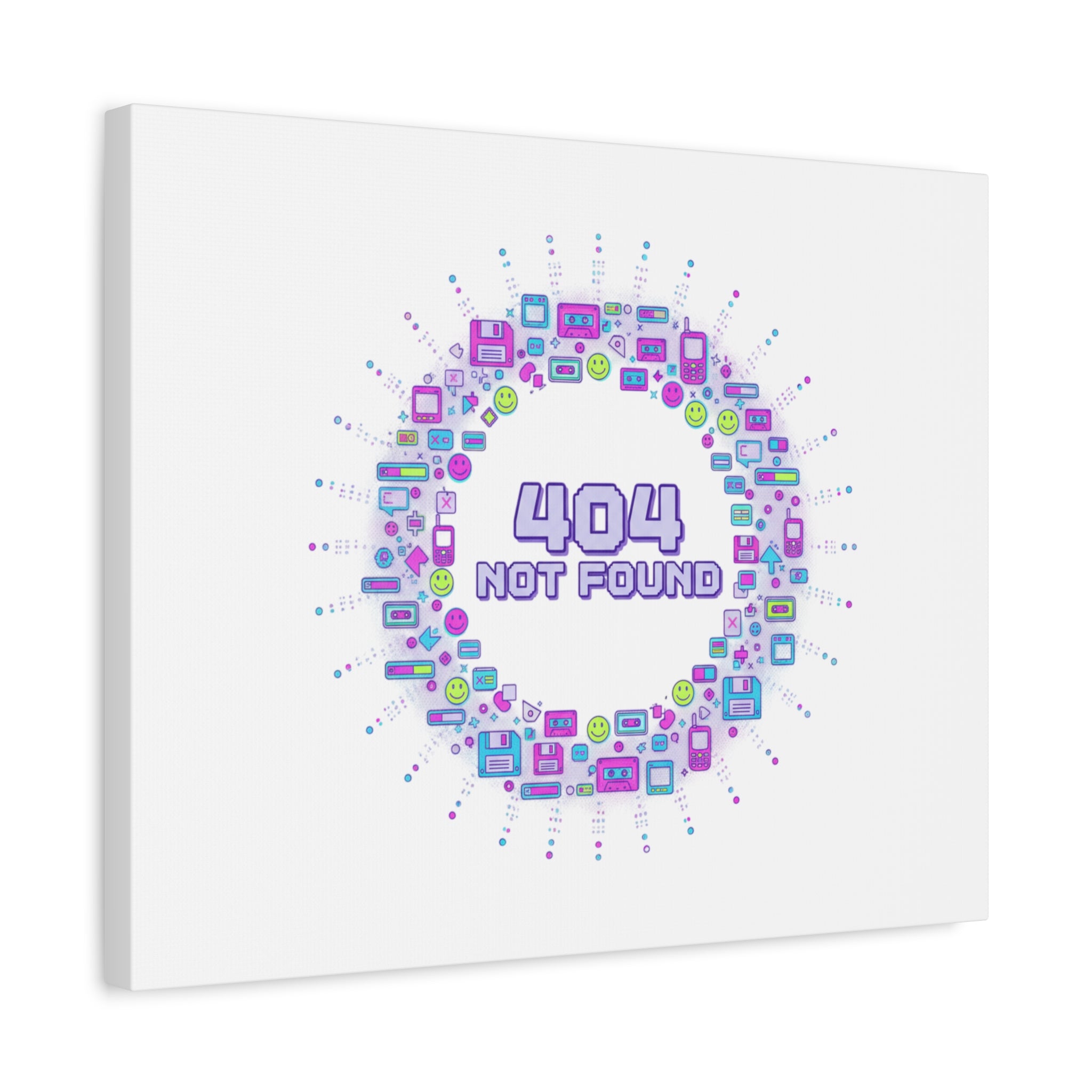 404 Not Found Pixel Circle Canvas | Retro Tech Poster, Y2K Error Aesthetic