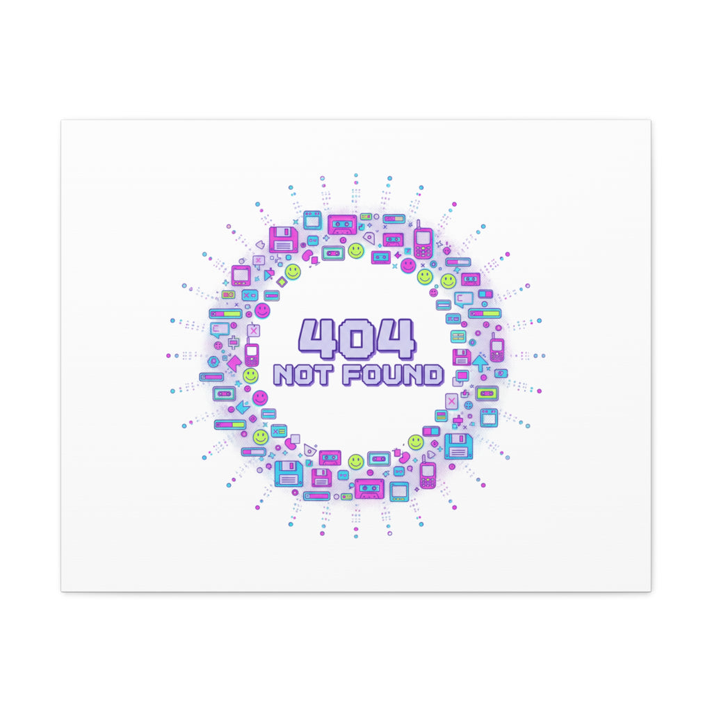 404 Not Found Pixel Circle Canvas | Retro Tech Poster, Y2K Error Aesthetic