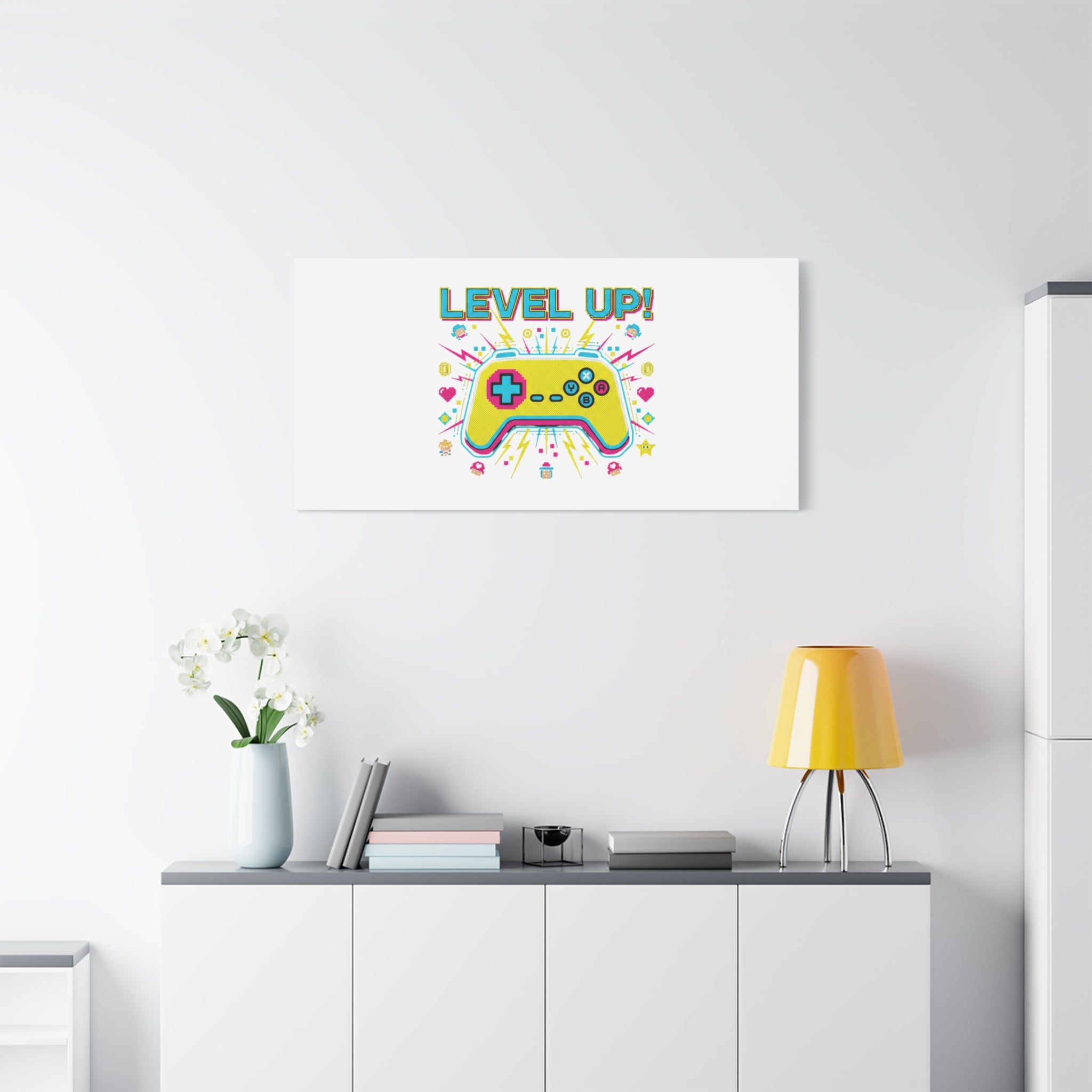 Level Up! Pixel Controller Canvas | Gaming Geek Culture, Retro Pixel Art