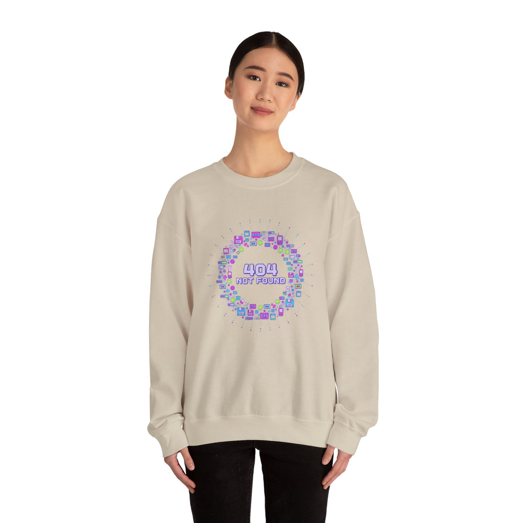404 Not Found Pixel Icons Crewneck Sweatshirt | Y2K Retro Tech, virtual pet nostalgia