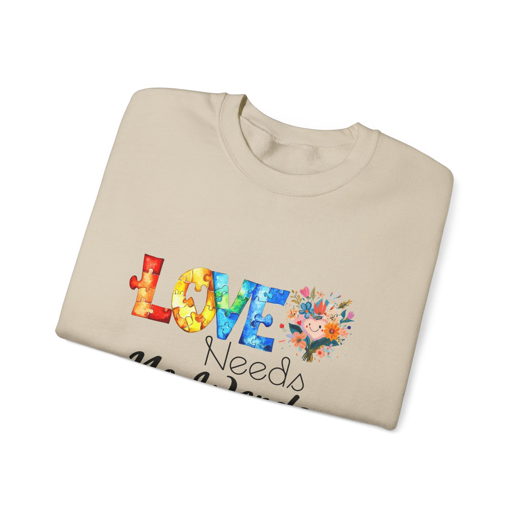Love Needs No Words Crewneck Sweatshirt — Floral Watercolor Autism Awareness  Cozy Pullover
