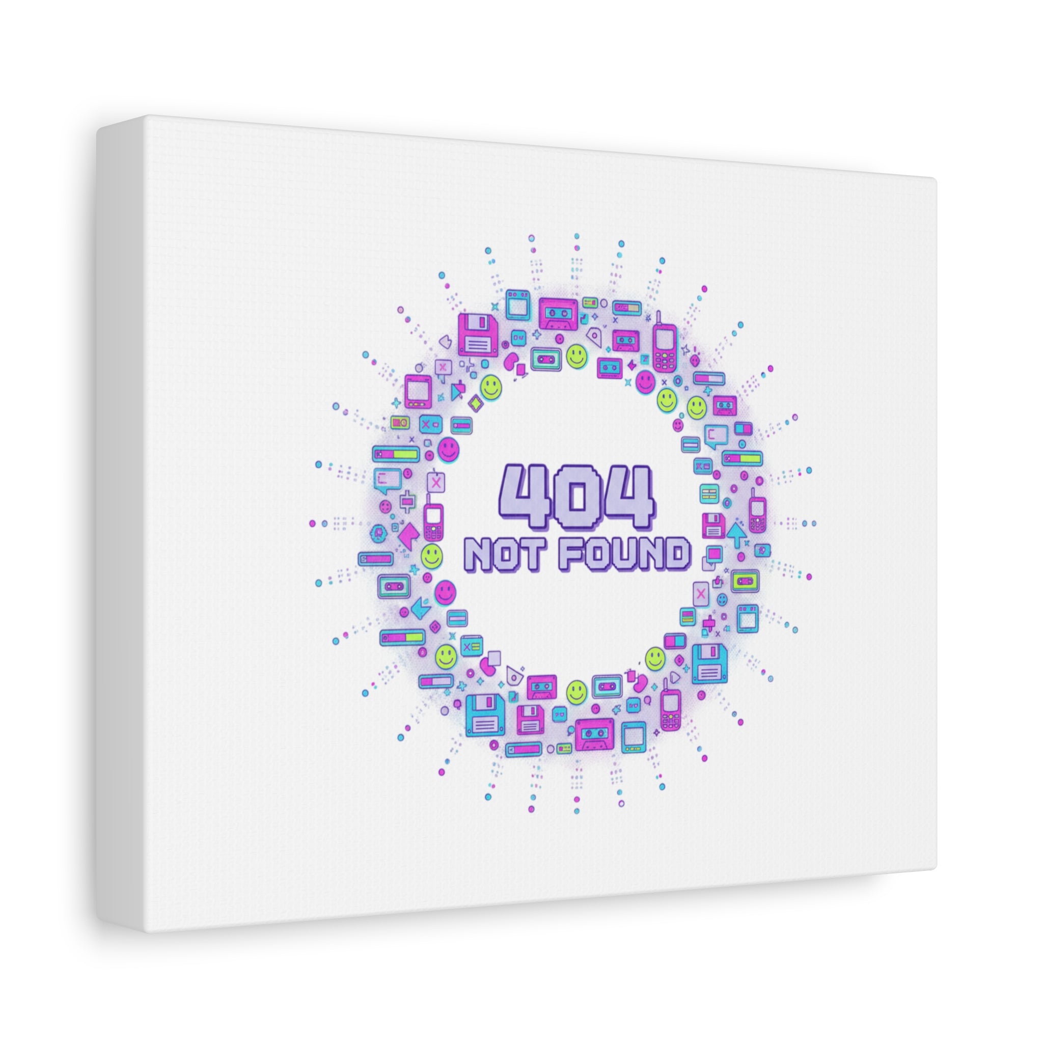 404 Not Found Pixel Circle Canvas | Retro Tech Poster, Y2K Error Aesthetic