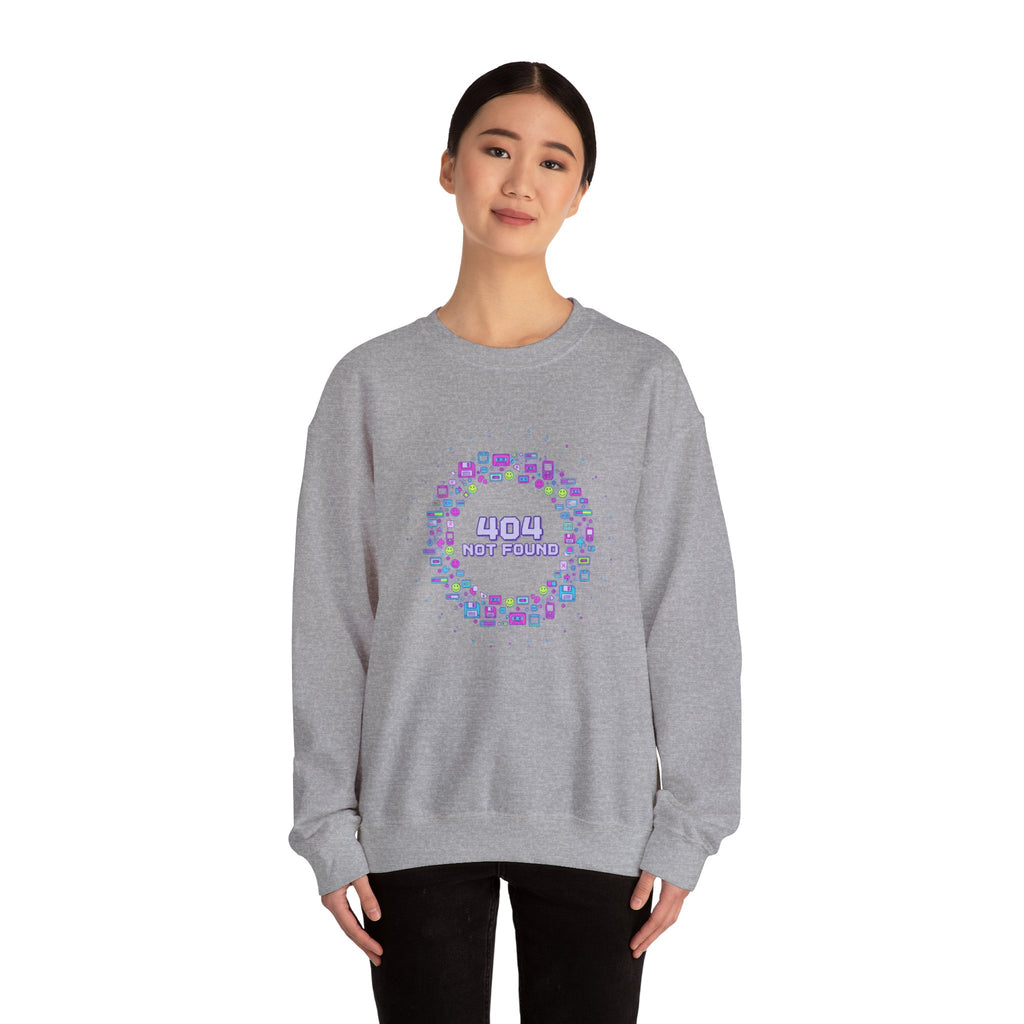 404 Not Found Pixel Icons Crewneck Sweatshirt | Y2K Retro Tech, virtual pet nostalgia