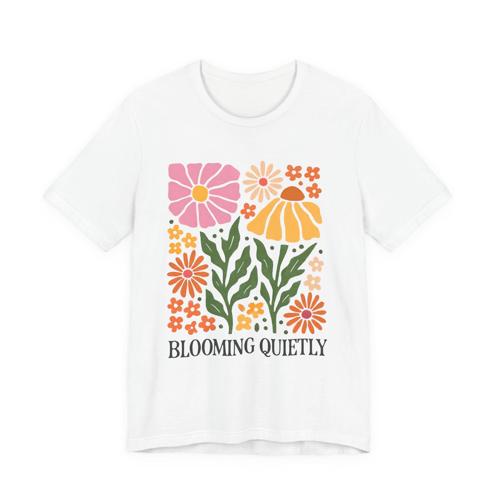 Blooming Quietly floral illustration Tee | White short sleeve t-shirt