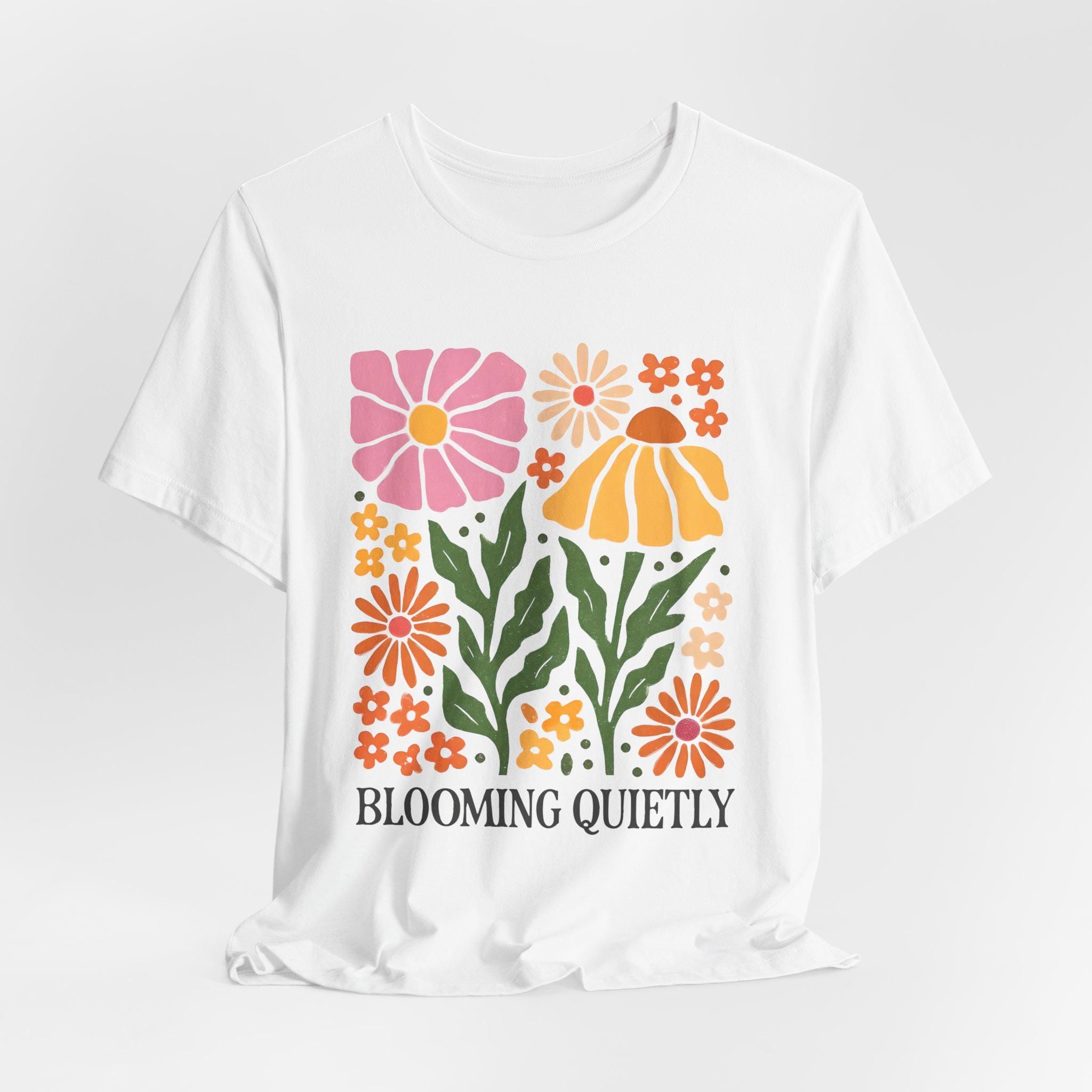 Blooming Quietly floral illustration Tee | White short sleeve t-shirt